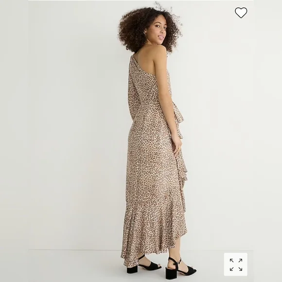 NWT J. Crew One-shoulder ruffle-hem dress in leopard, size 2